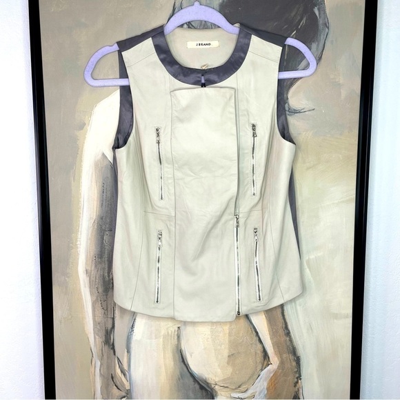 J Brand Beige Lamb Leather Moto Zip Vest - Picture 1 of 8